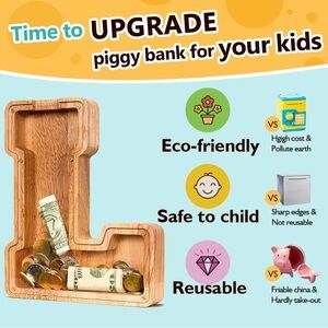 Letter L Piggy Alphabet Bank for Kids Large Wooden Piggy Banks